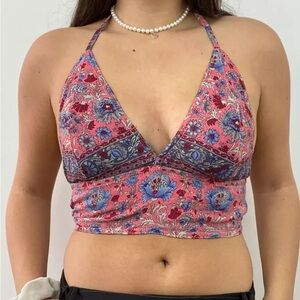 Blue Boho Halter Tie Top